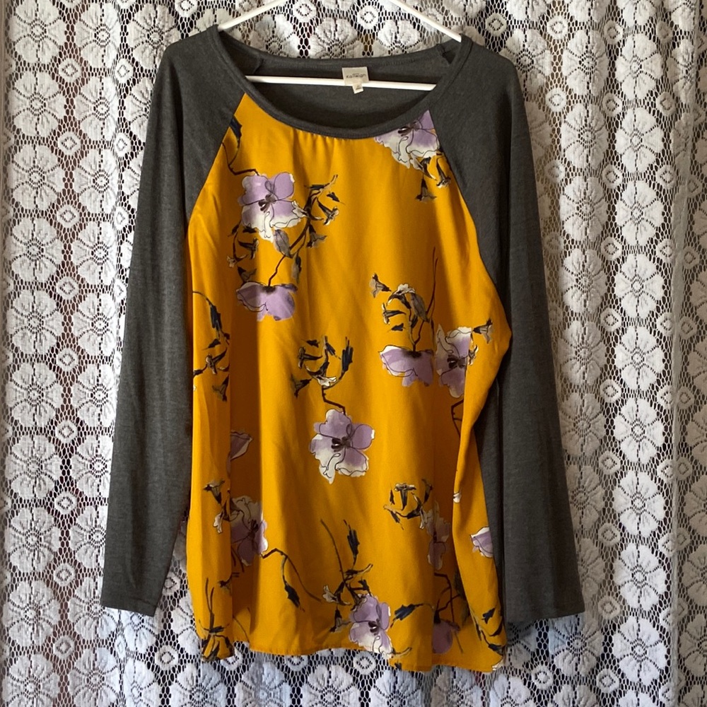 Kaileigh Vernon Mixed Material Floral Long Sleeve Blouse 2X Stitch Fix